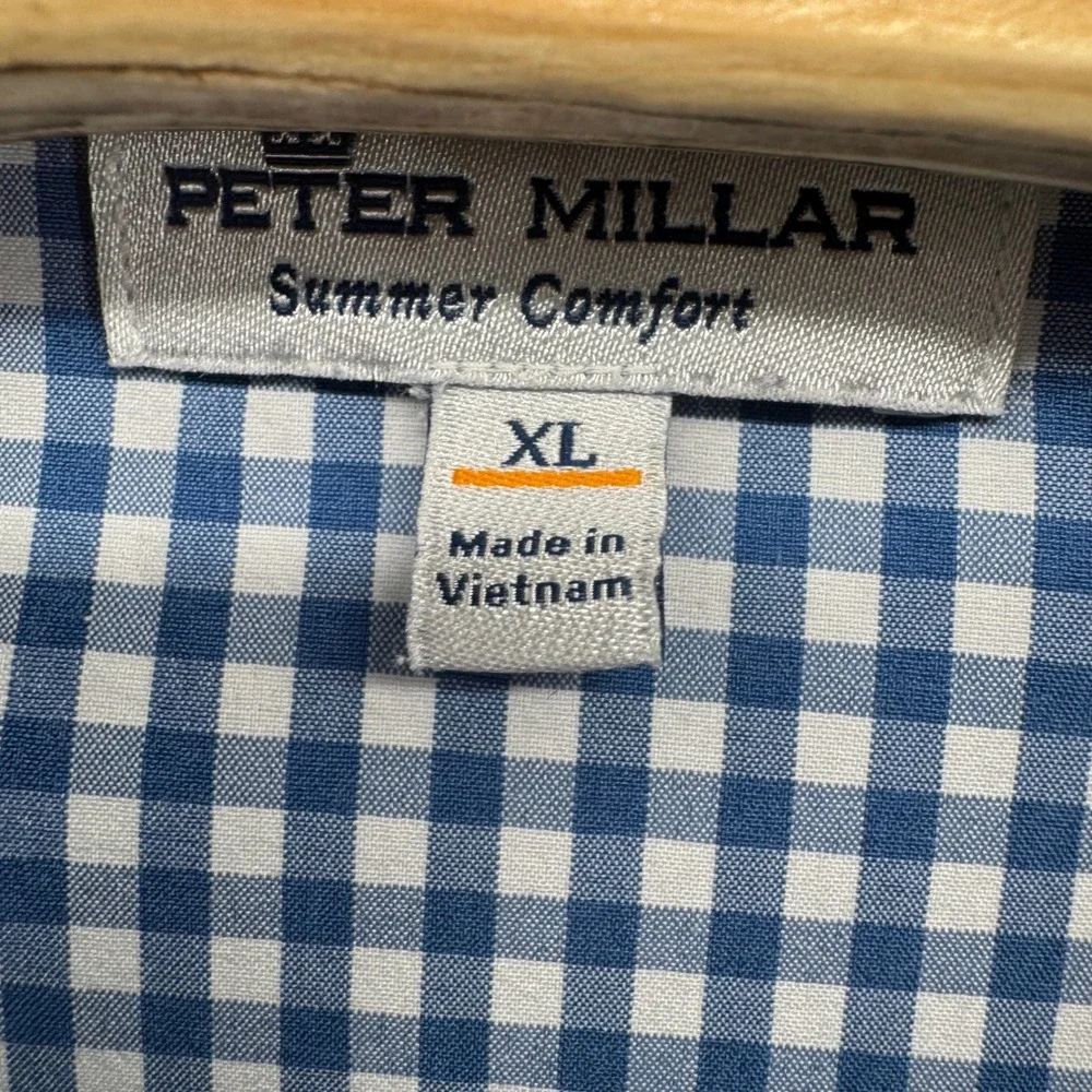 Peter Millar Summer Comfort Shirt Mens XL Blue Gingham PGA Tour Performance - Picture 6 of 10